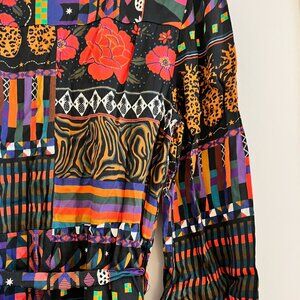Farm Rio Patchwork Midi Shirt Dress Belted Mixed Print Floral Boho - SIZE XS